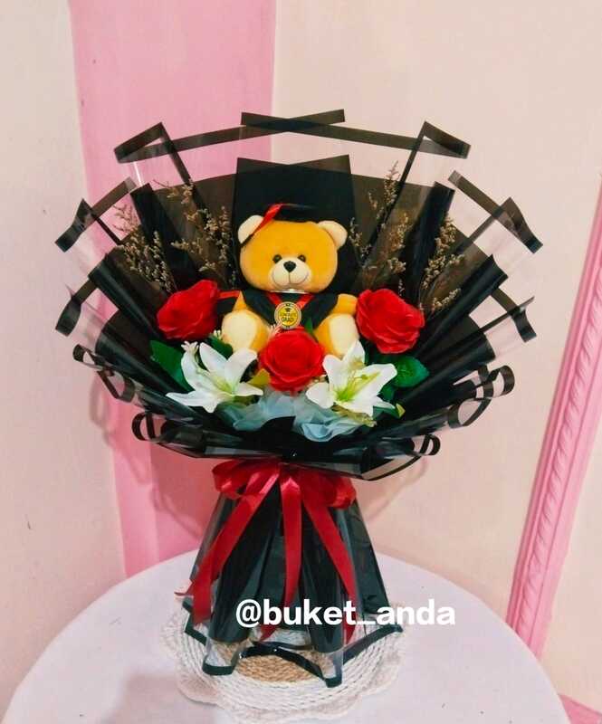 buket bunga 5 tangkai + boneka