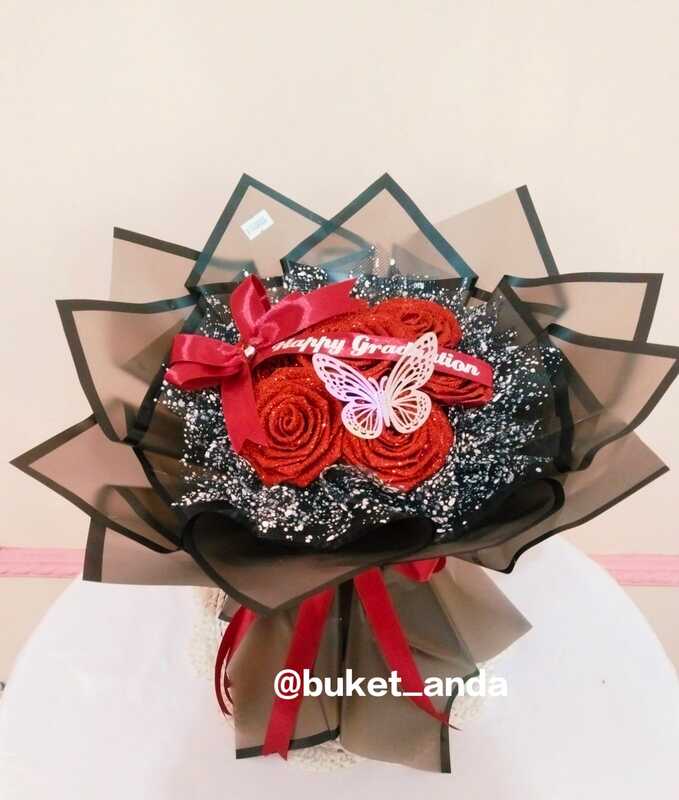 buket pita satin 7 tangkai + accesories